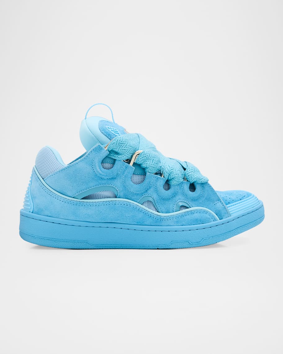 Lanvin Men's Curb Tonal Suede and Mesh Sneakers | Neiman Marcus