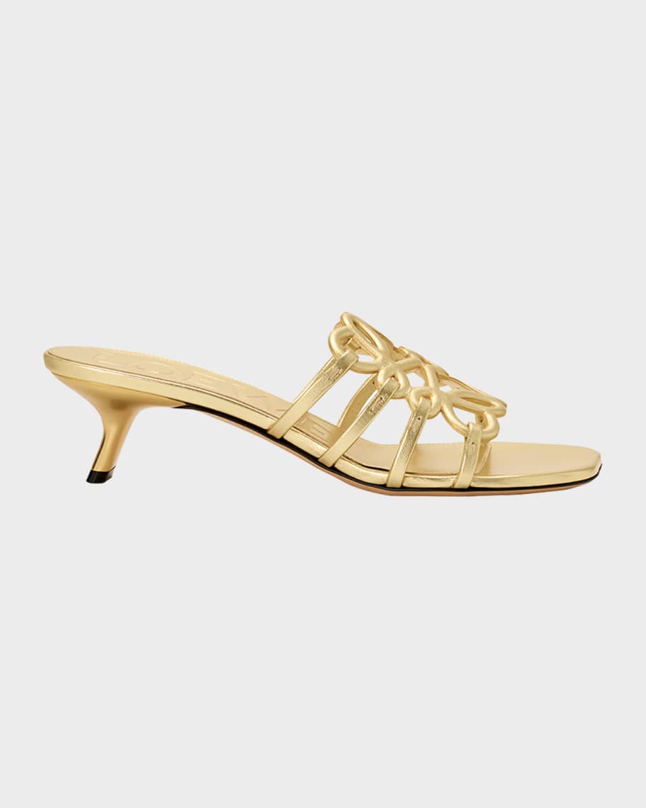 Loewe x Paula's Ibiza 45mm Petal Anagram Metallic Leather Mule