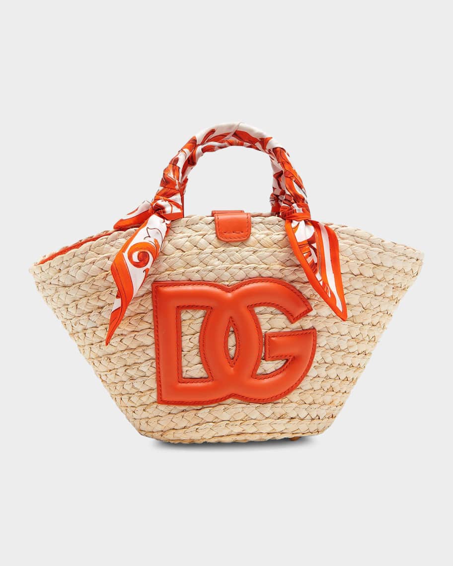 Dolce&Gabbana Majolica Arancio-Print Straw Bucket Bag | Neiman Marcus