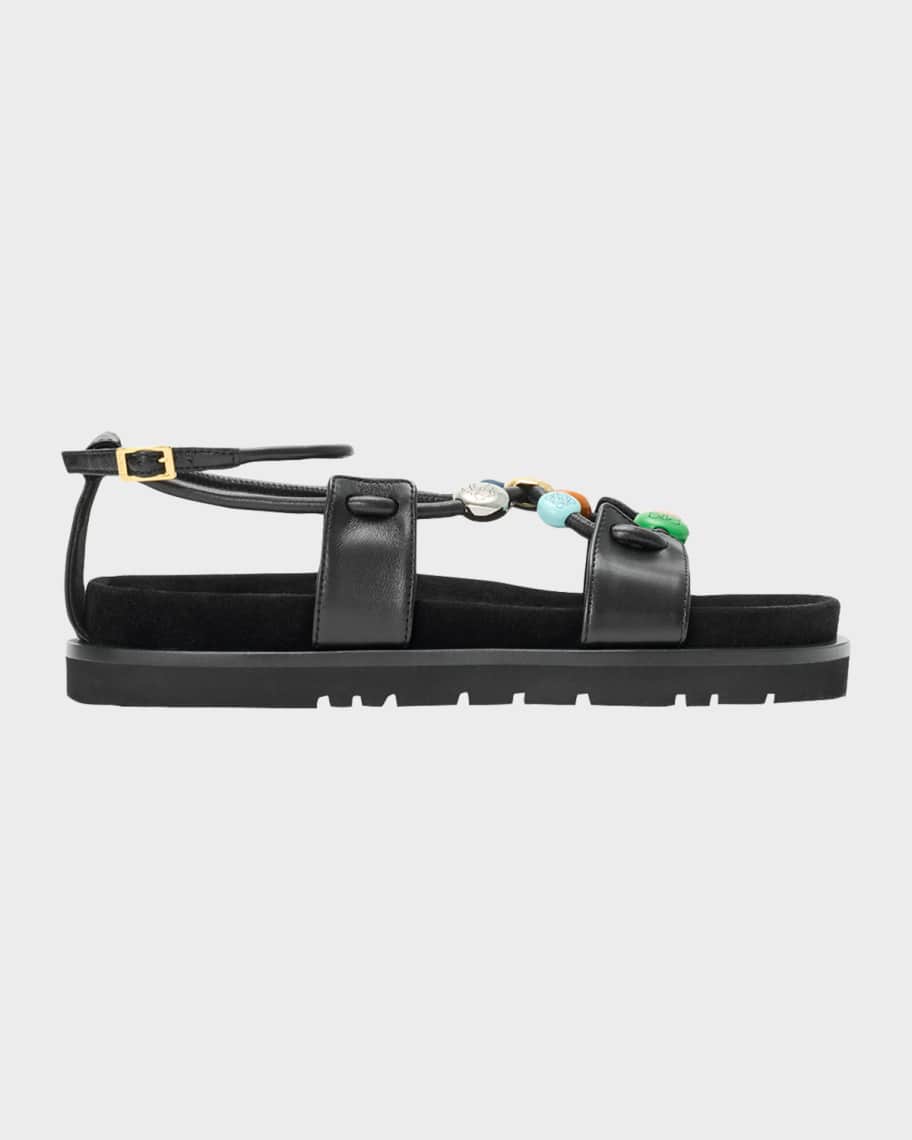 Loewe x Paula's Ibiza Anagram Pebble Bead Leather Sandals | Neiman