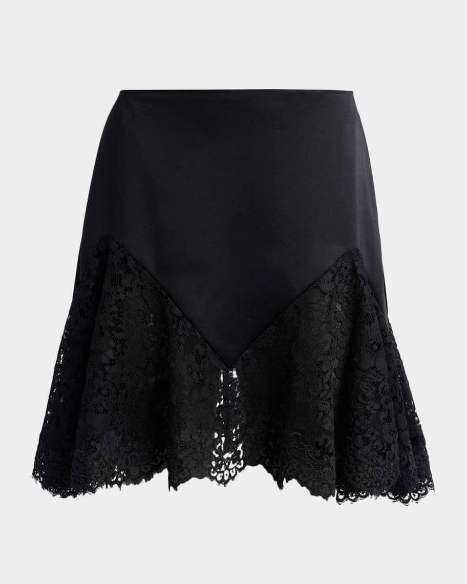 Stella McCartney Lace-Trim Satin Mini Skirt | Neiman Marcus