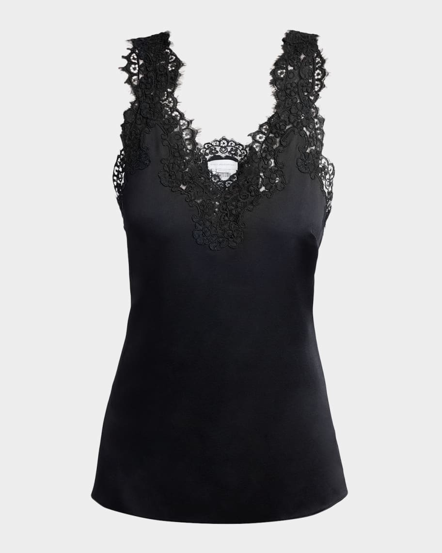 Stella McCartney V-Neck Lace-Trim Satin Sleeveless Top | Neiman Marcus