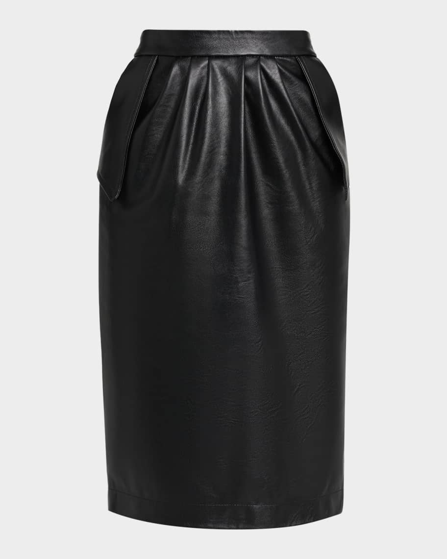 Stella McCartney Vegan Leather Gathered Midi Pencil Skirt | Neiman