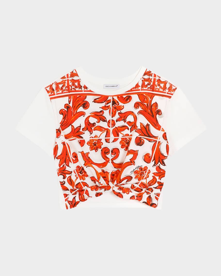 ゆみゆみDolce & Gabbana バラ柄パーカー　11/12 Dolce&Gabbana Girl's Majolica-Print Cropped T-Shirt, Size 8-14