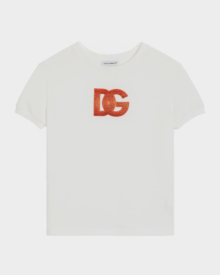 Dolce&Gabbana Girl's Sequined-Logo Short-Sleeve T-Shirt, Size 8-14