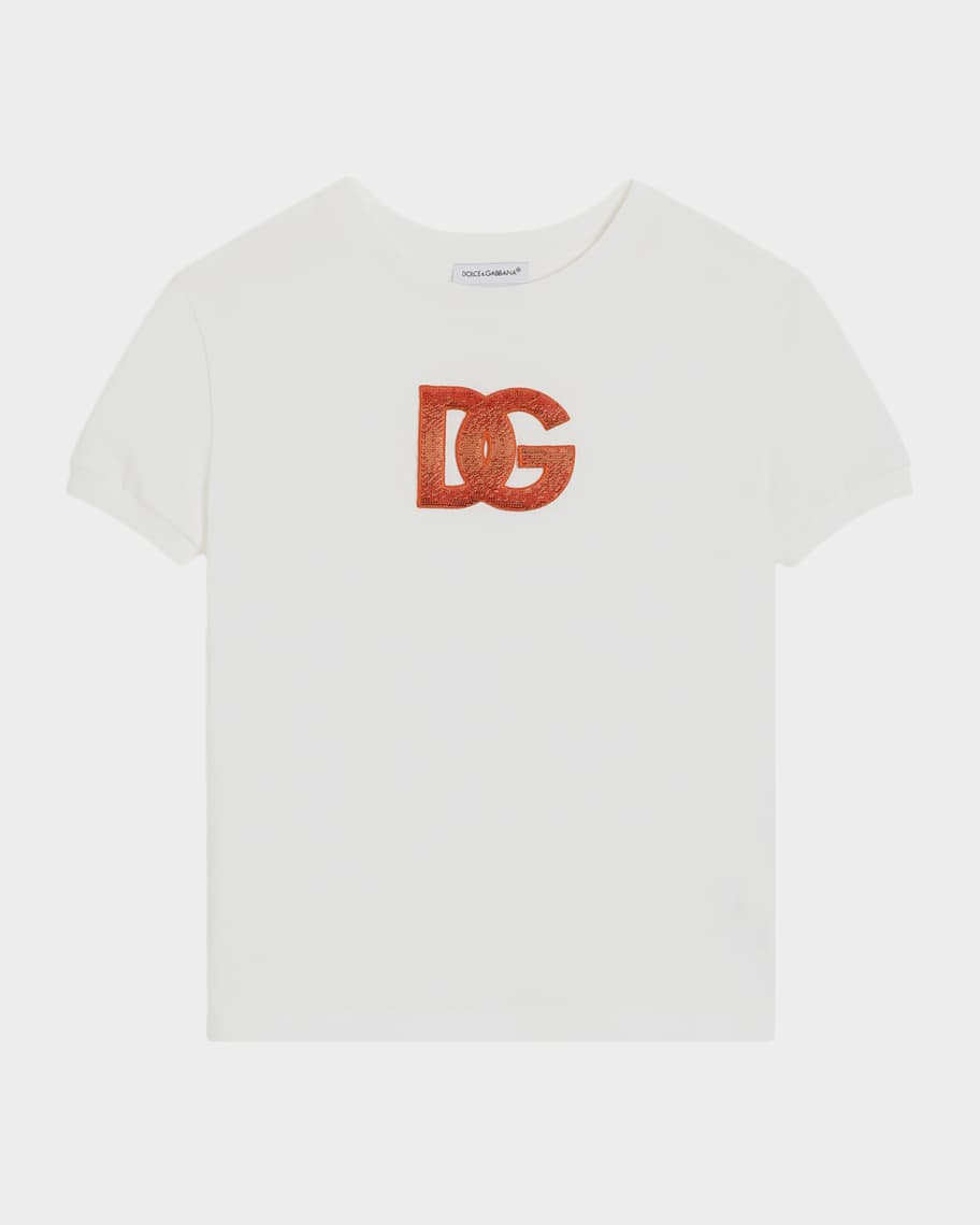 Dolce&Gabbana Girl's Sequined Logo Short-Sleeve T-Shirt, Size 4-6
