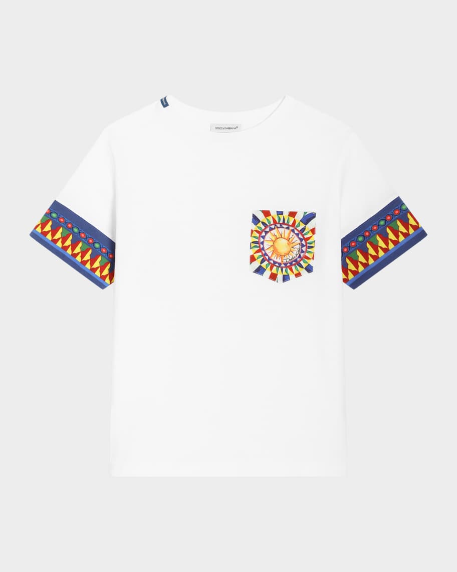 Dolce&Gabbana Boy's Carretto-Print Pocketed T-Shirt, Size 8-14