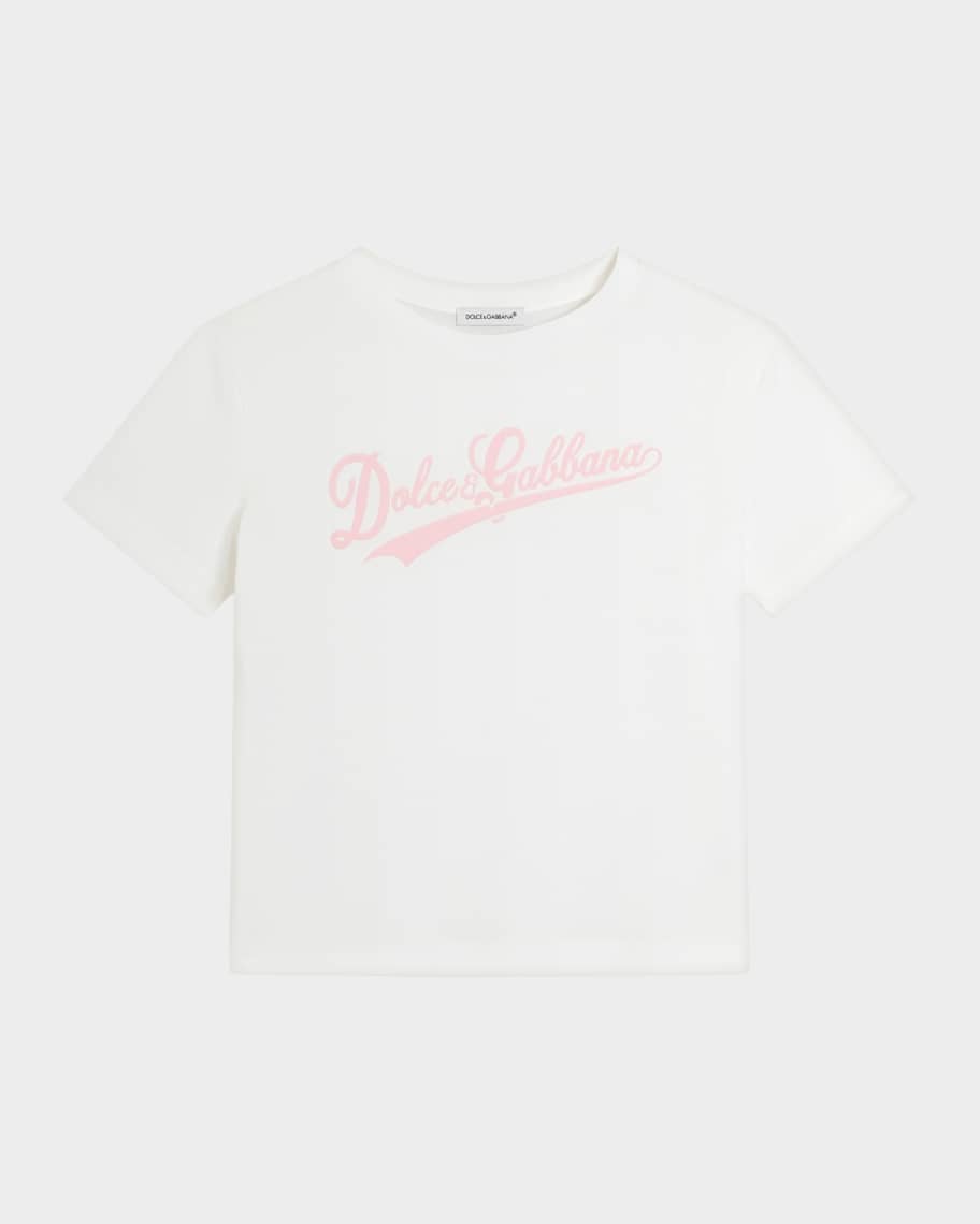 Dolce&Gabbana Girl's Logo-Print Short-Sleeve Cotton T-Shirt, Size