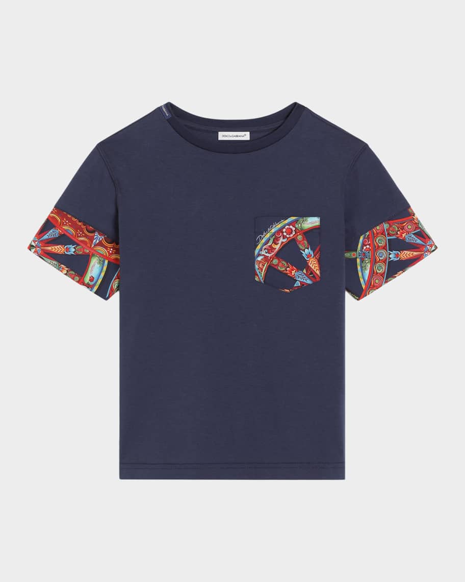 Dolce&Gabbana Boy's Carretto-Print Pocketed T-Shirt, Size 8-14