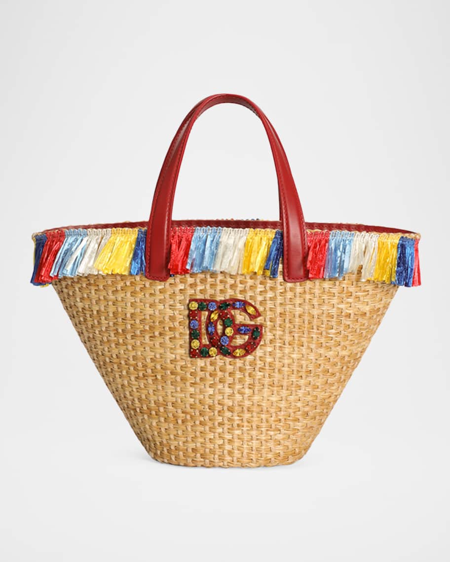 ドルチェ&ガッバーナ ジュニア ストローbag かごバッグ Dolce&Gabbana Kid's DG Straw Fringed Tote Bag | Neiman Marcus