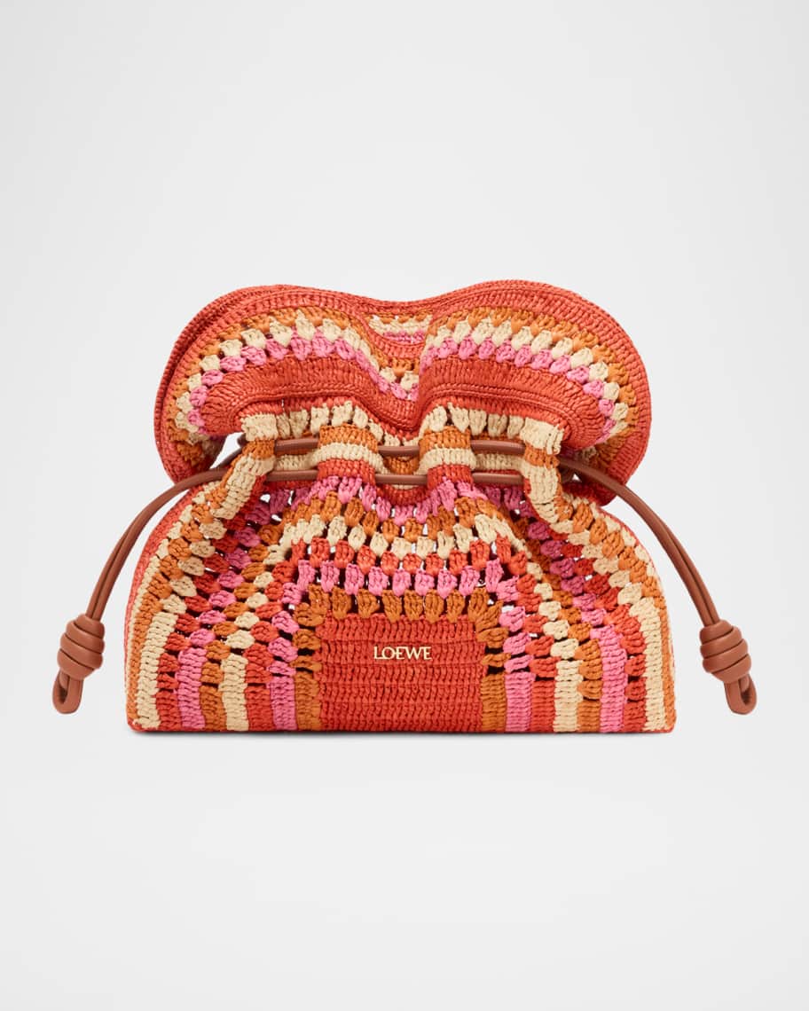 Loewe x Paula's Ibiza Flamenco Striped Crochet Raffia Clutch Bag
