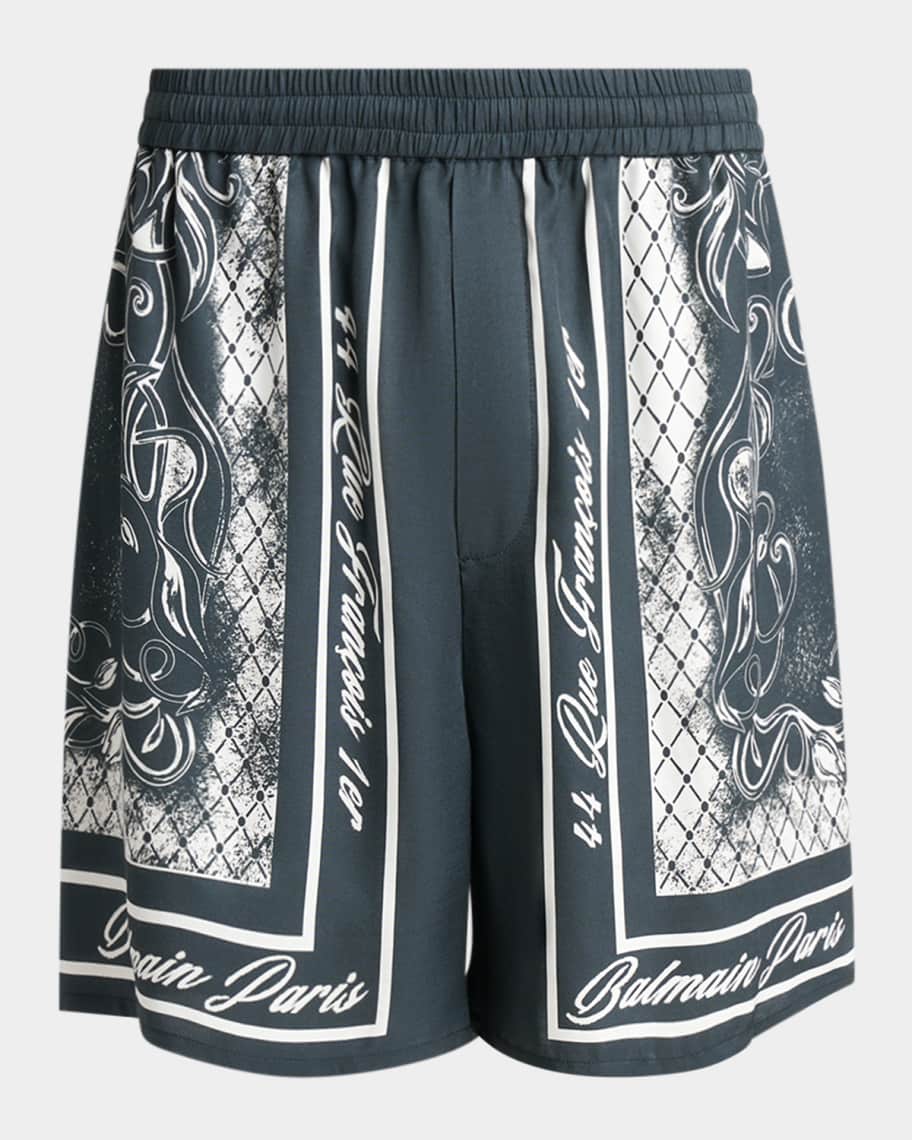 Balmain Men's Viscose Foulard-Print Relaxed Pull-On Shorts