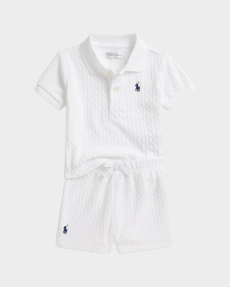 Ralph Lauren Boy's Cable Jacquard Shirt & Shorts Set, Size 3M-24M