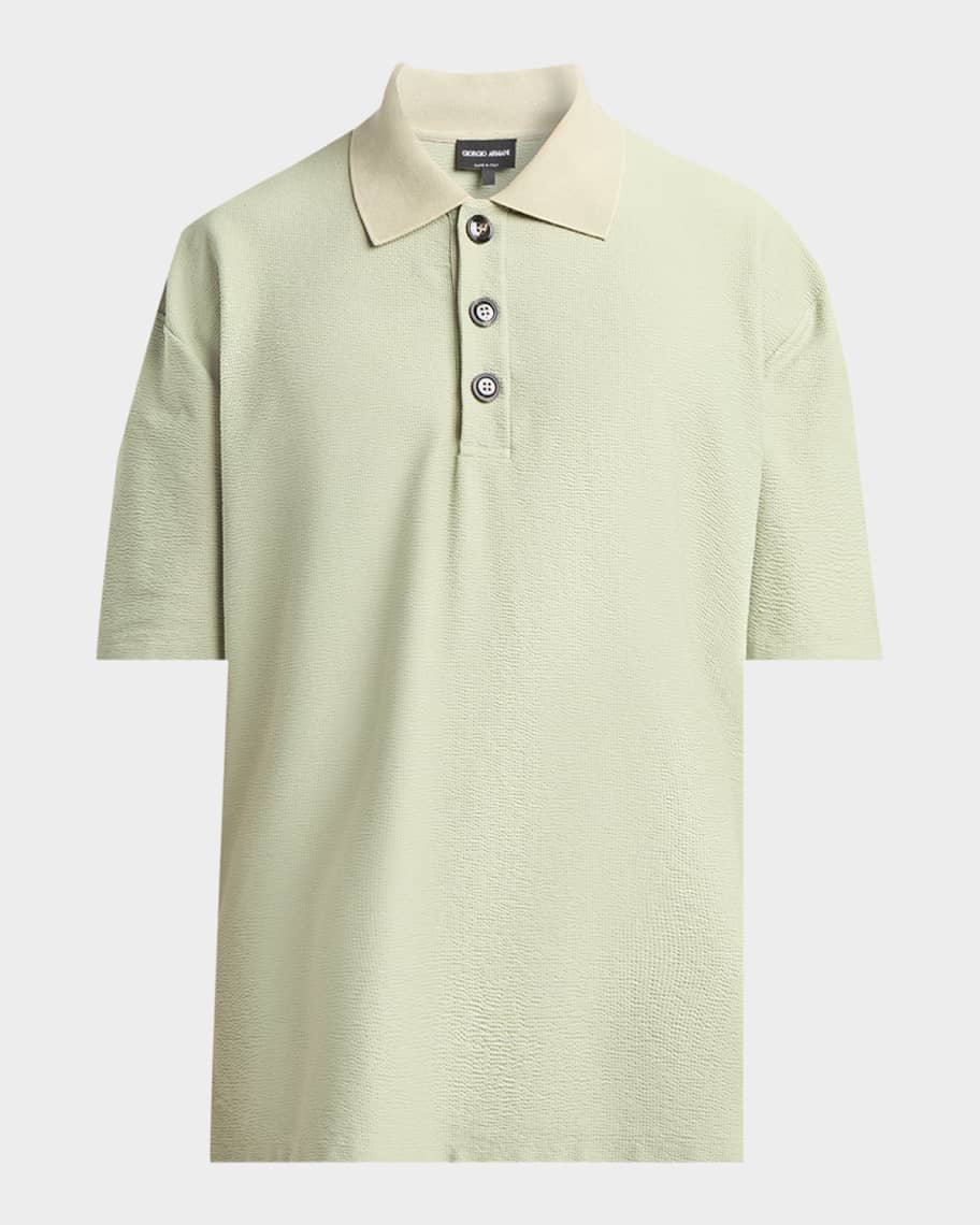 GIORGIO ARMANI　【ky】 Giorgio Armani Men's Seersucker Relaxed-Fit Polo Shirt | Neiman Marcus
