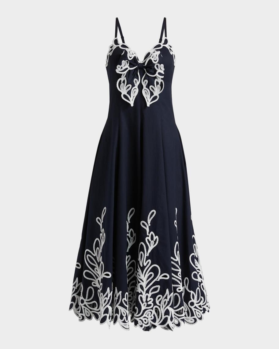 y*u様 mame Embroidered Dress サイズ1 Cinq a Sept Dama Embroidered Cotton Poplin Midi Dress | Neiman Marcus