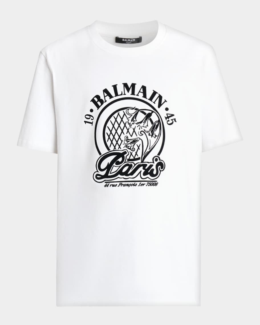 トップス 12SS BALMAIN graphic t-shirt archive Balmain Men's Floral Logo Graphic Crewneck T-Shirt | Neiman Marcus