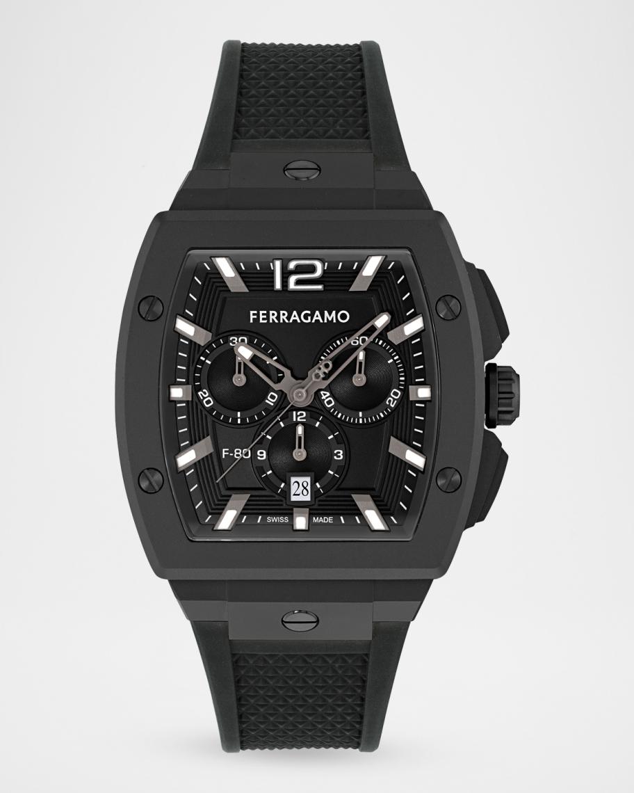 FERRAGAMO Men's F-80 42mm Tonneau PU-Strap Watch | Neiman Marcus