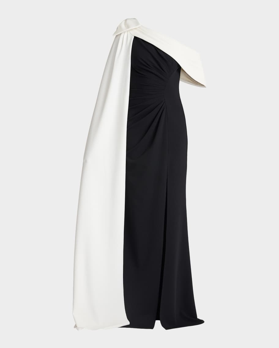 Tadashi Shoji One-Shoulder Draped Crepe Gown | Neiman Marcus