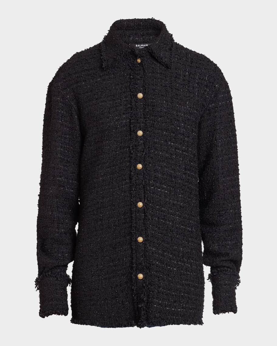 Balmain Men's Textured Cotton Tweed Shirt Jacket | Neiman Marcus