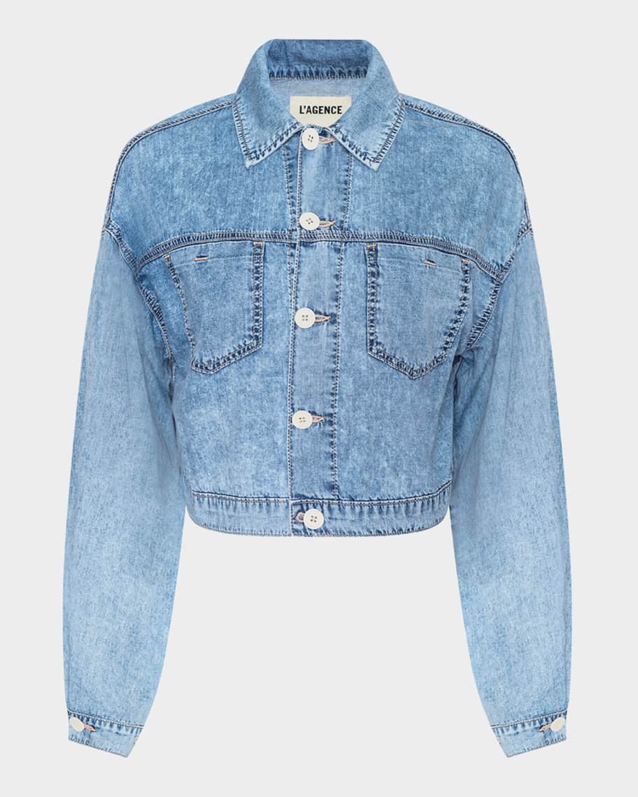 L'Agence Gaines Balloon-Sleeve Denim Jacket | Neiman Marcus