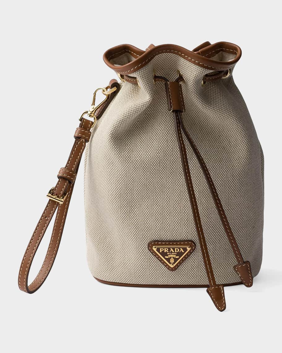Prada Canvas and Leather Drawstring Pouch | Neiman Marcus