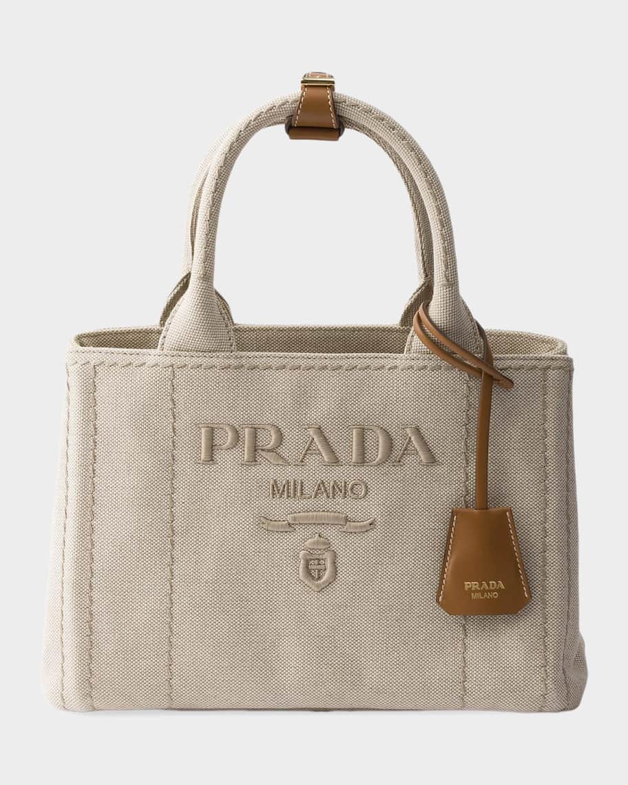 Prada Jardiniere Small Cotton Canvas Top-Handle Bag | Neiman Marcus