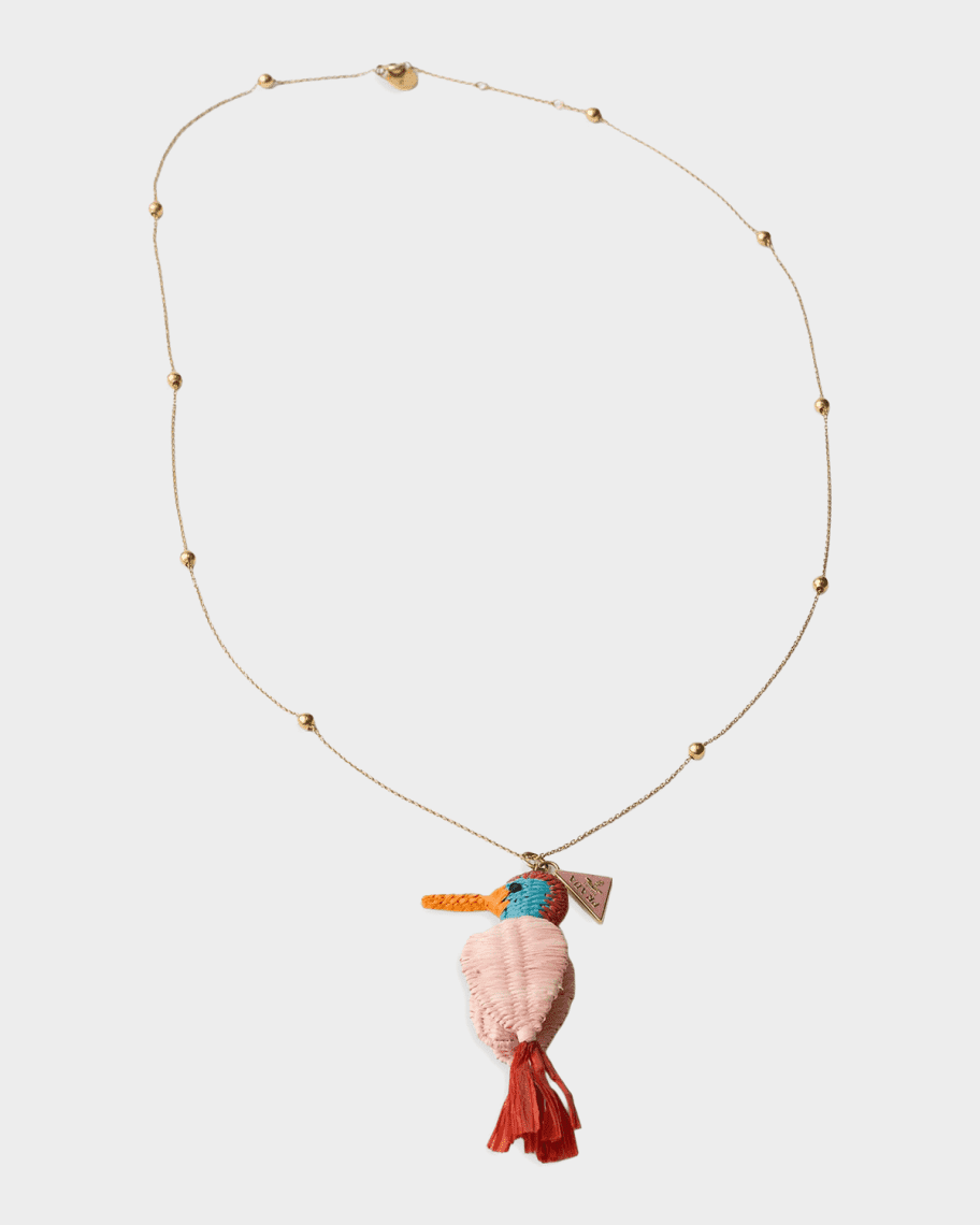 Prada Metal and Raffia Crochet Bird Pendant Necklace | Neiman Marcus