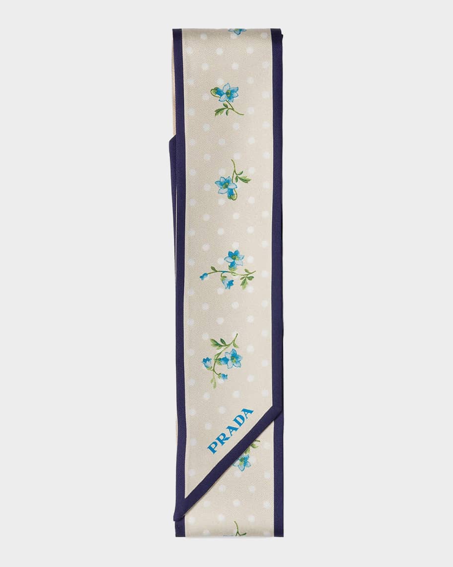 PRADA スキニースカーフ Prada Bloom Dots Printed Silk Twill Skinny Scarf | Neiman Marcus