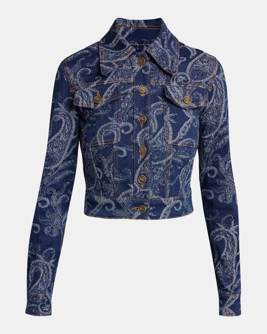 Etro Paisley Denim Jacquard Crop Jacket | Neiman Marcus
