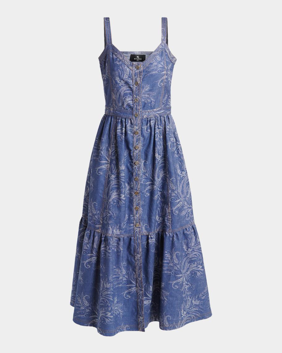 Etro Women's Paisley Denim Midi Dress - Blue