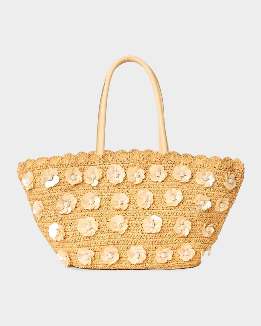 BTB Los Angeles Dottie Floral Applique Woven Tote Bag | Neiman Marcus