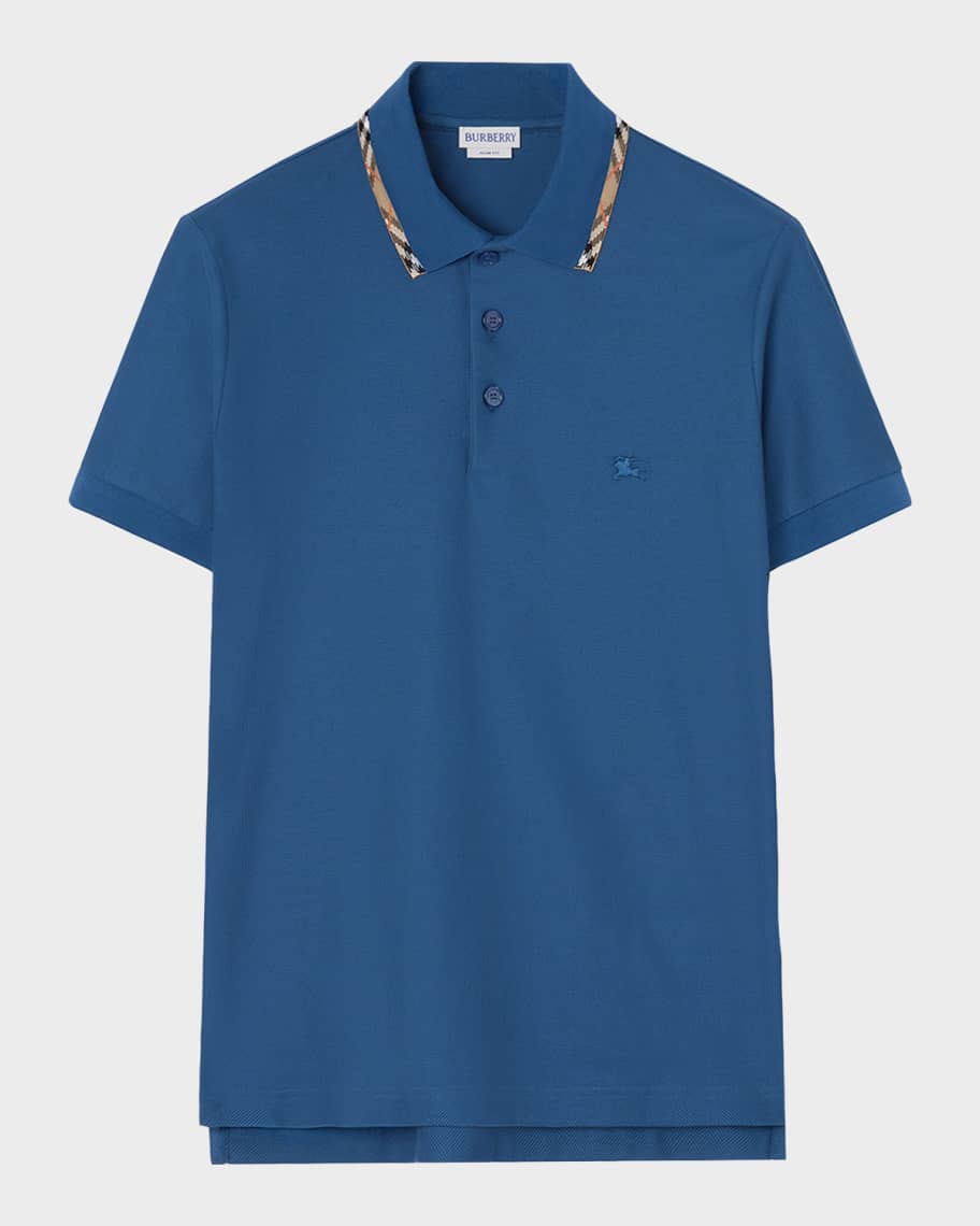 Burberry Men's Eddie Check-Trim Cotton Polo Shirt | Neiman Marcus