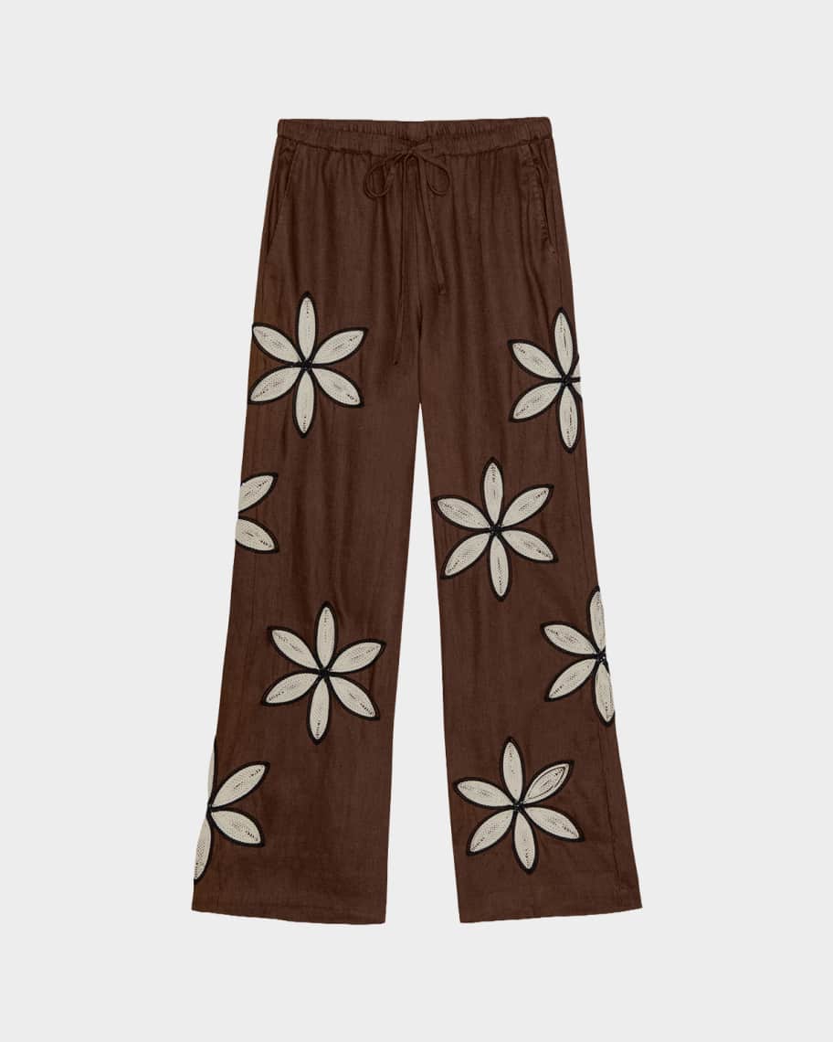 Aimée black lenis linen 完売品 Rails Emmie Embroidered Linen Pants | Neiman Marcus