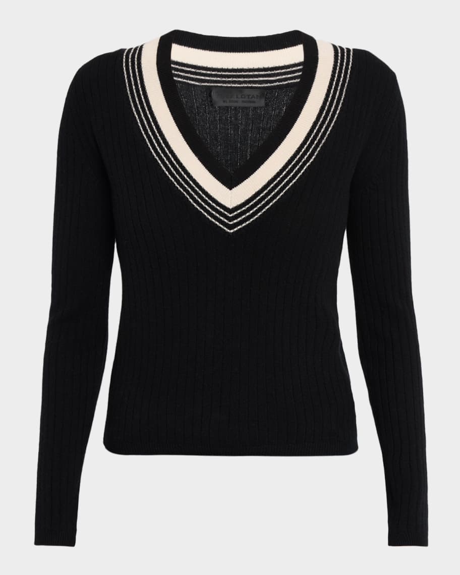 Nili Lotan Aziel V-Neck Cashmere Rib Sweater | Neiman Marcus