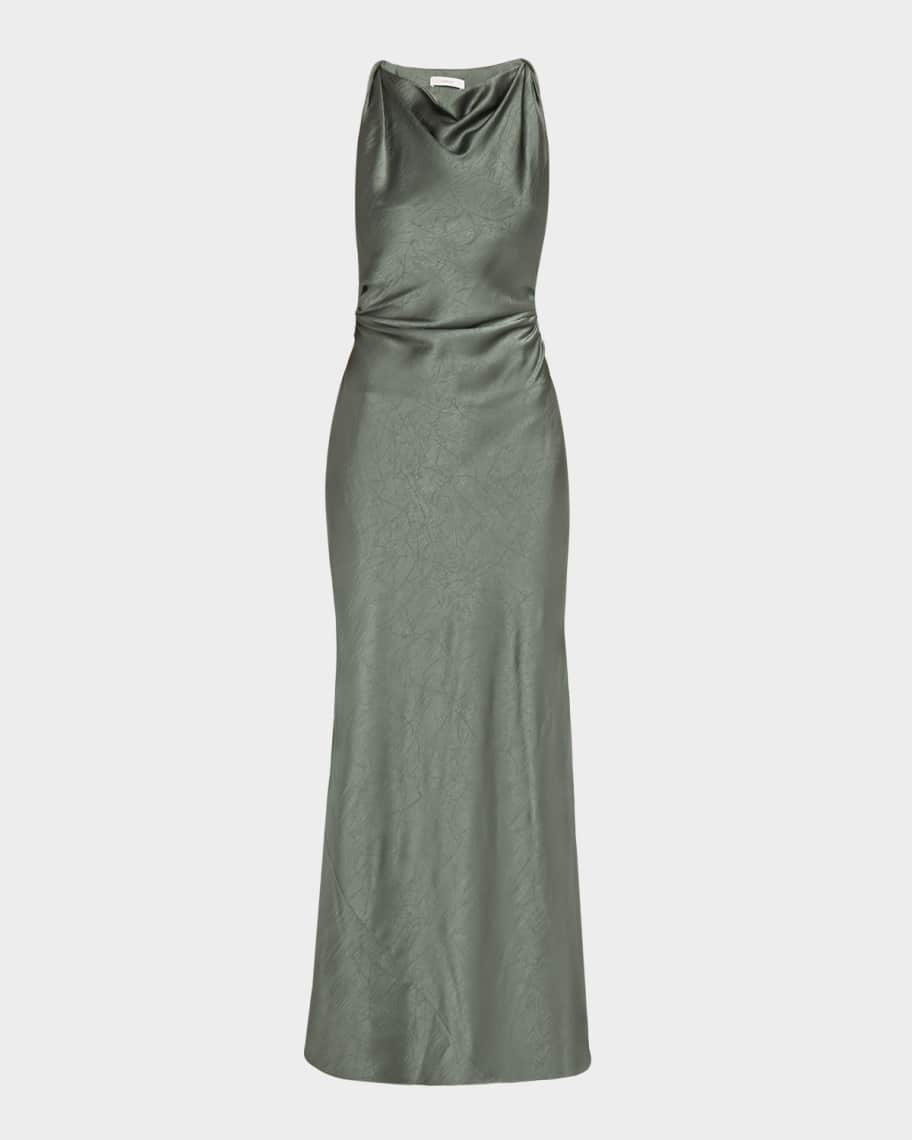 vince ribbed twist dress Vince Women's Directional Pleated Twist Midi-Dress - Clove