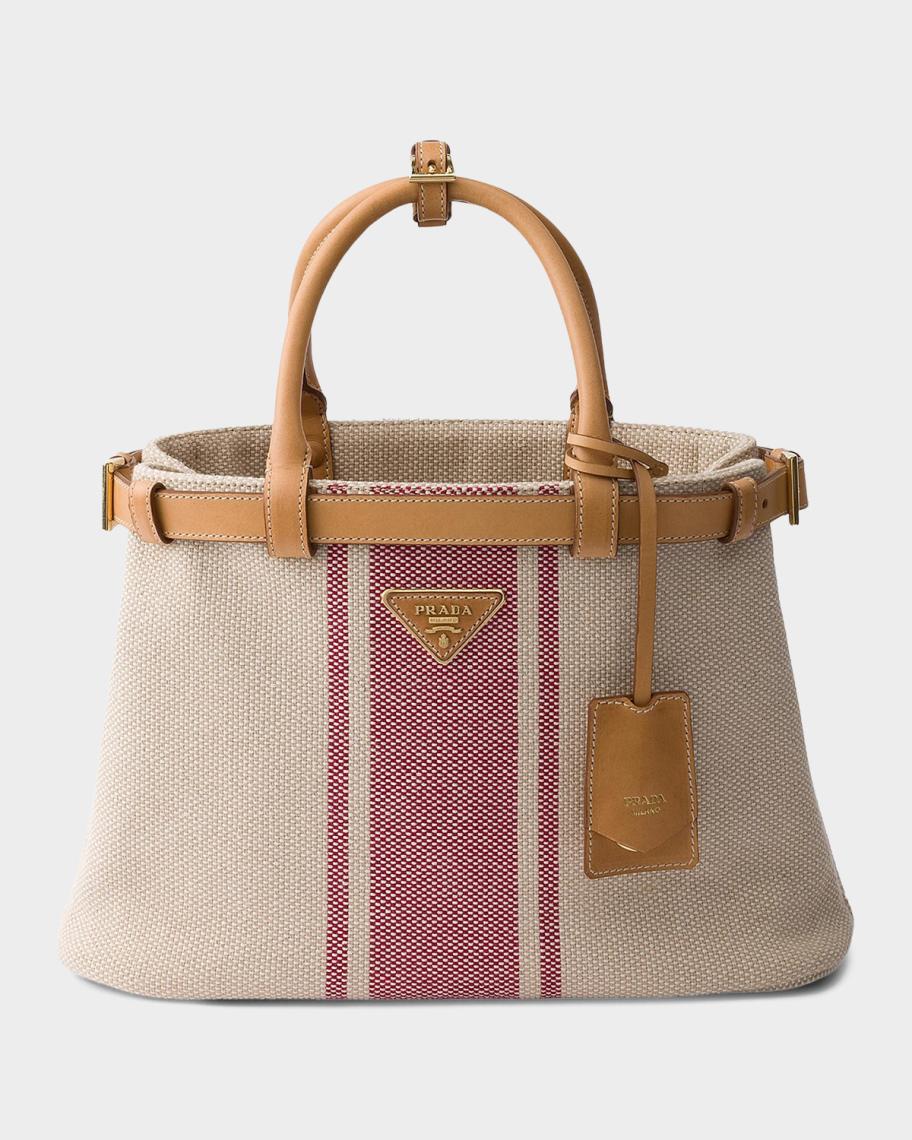 Prada Buckle Canvas and Leather Tote Bag | Neiman Marcus