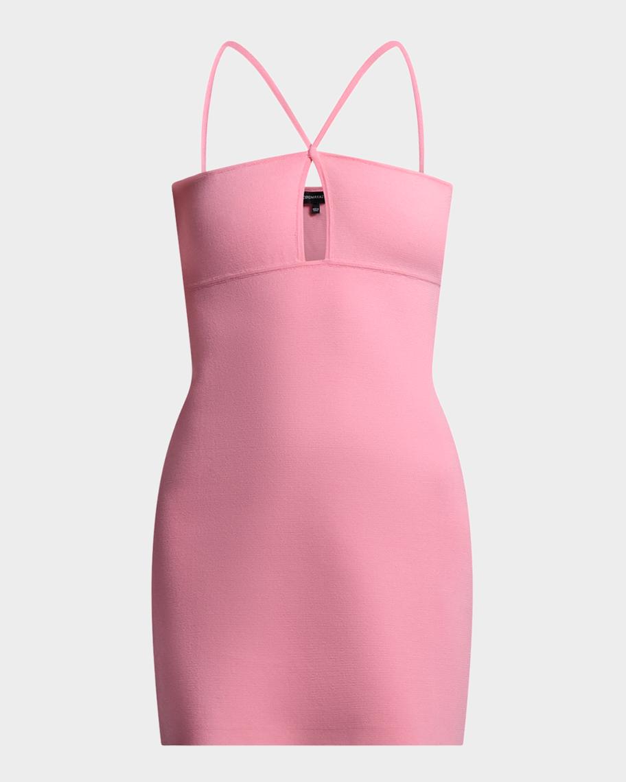 strappy bodycon dress by bcbgmaxazria Bcbg Josette Keyhole-Neck Mini - Candy Pink 510” tall WhiteShirts Melissa Matos New Solid Color:Cinderella Blue AB