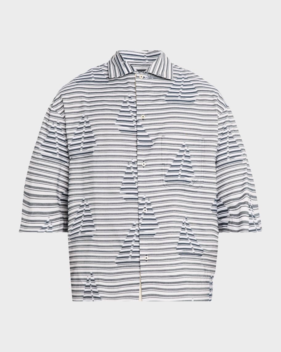 Jacquemus Men's La Chemise Plage Stripe Sailboat Short-Sleeve