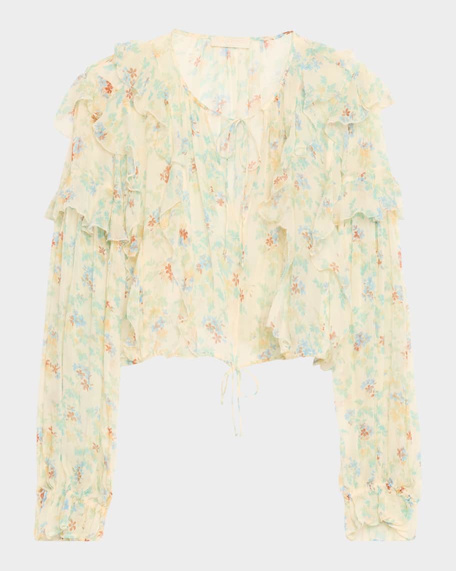 Ulla Johnson Delfina Long-Sleeve Silk Chiffon Blouse | Neiman Marcus