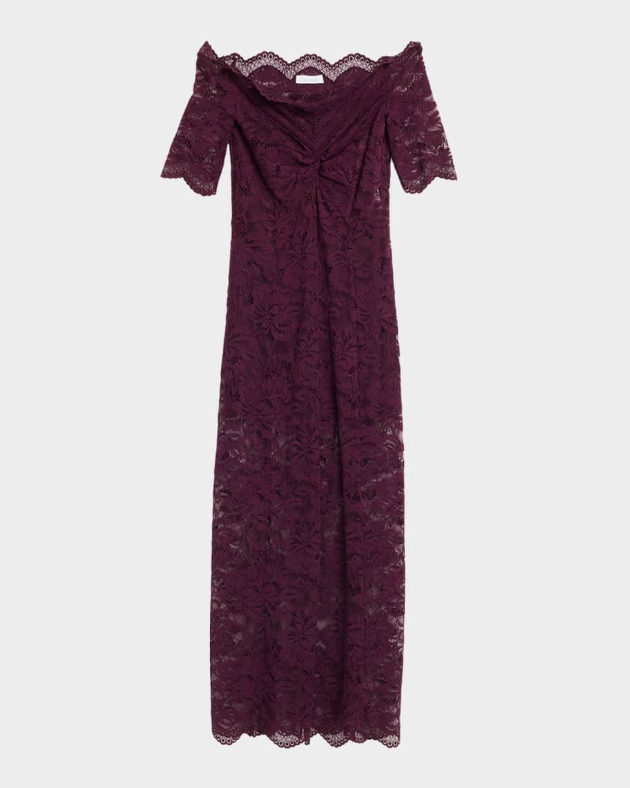 rabanne ruffled satin and lace midi dress RABANNE Lace-trimmed silk-satin maxi dress