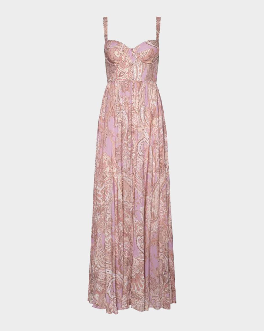 Rosette Paisley-Print Sweetheart Maxi Dress