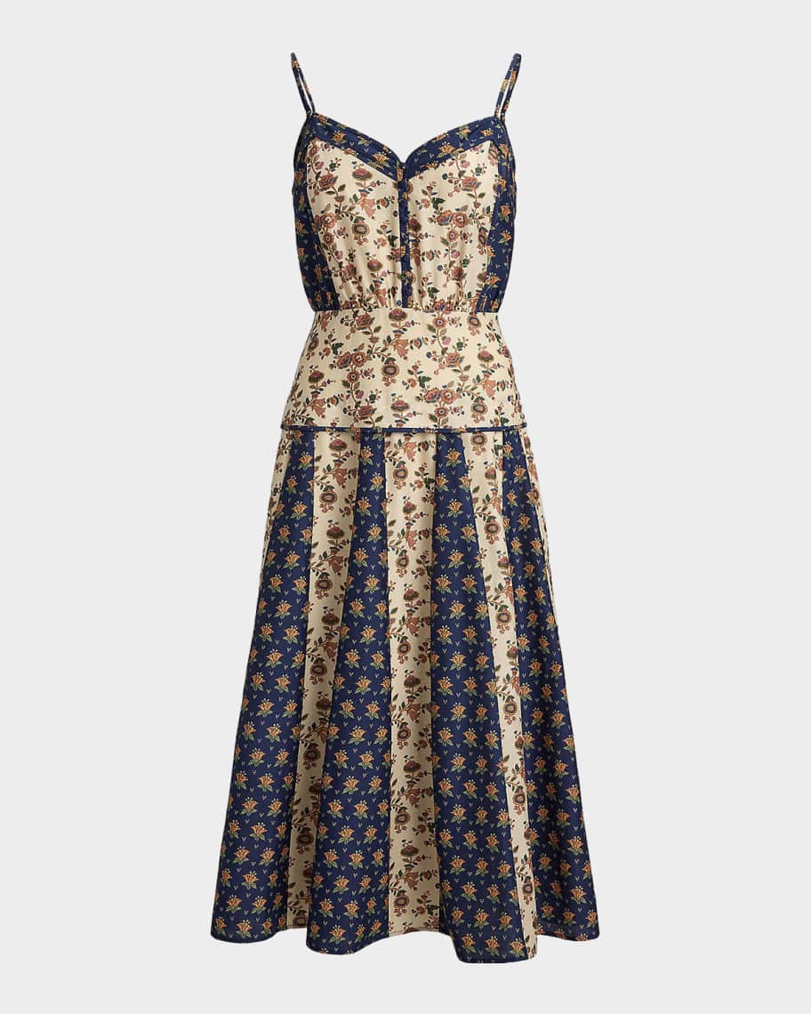 lauren ralph lauren floral stretch cotton midi dress Lauren Ralph Lauren Woman FLORAL STRETCH COTTON MIDI DRESS - Jersey dress -  indigo multi/blue