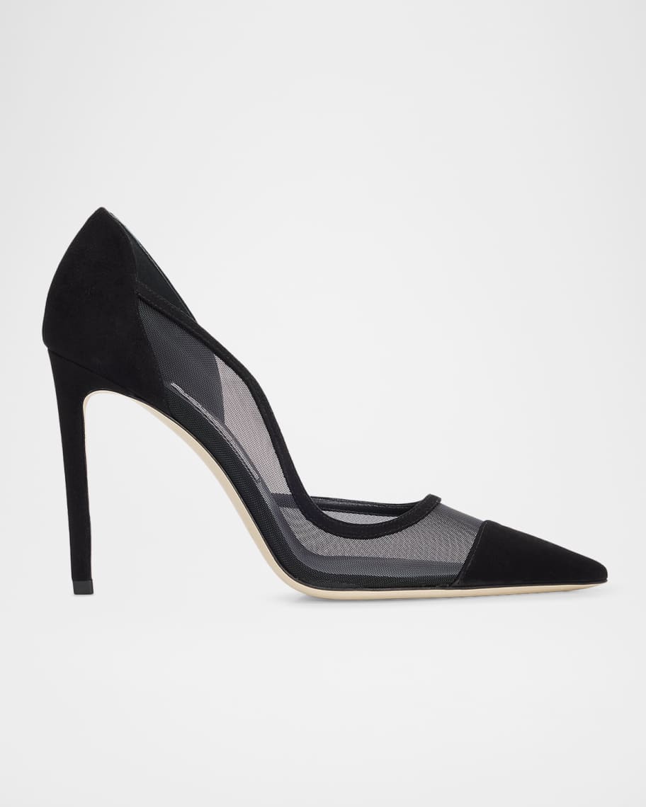 Jimmy Choo Brigitte 100mm Mesh & Suede d'Orsay Pumps | Neiman Marcus
