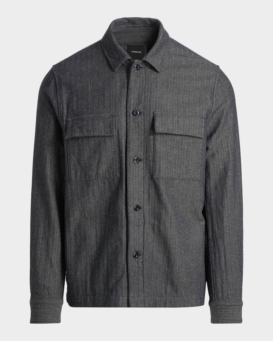 Vince Men's Herringbone Flap-Pocket Overshirt | Neiman Marcus