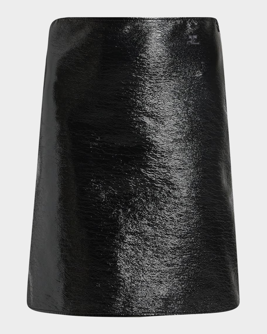 Courreges Shiny Vinyl Knee-Length Skirt | Neiman Marcus