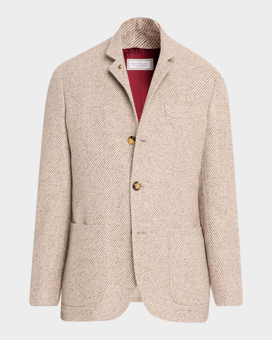 BRUNELLO CUCINELLI ジャケット リネン シルク ベージュ 46 Brunello Cucinelli Men's Cashmere and Silk Diagonal Stripe Sport