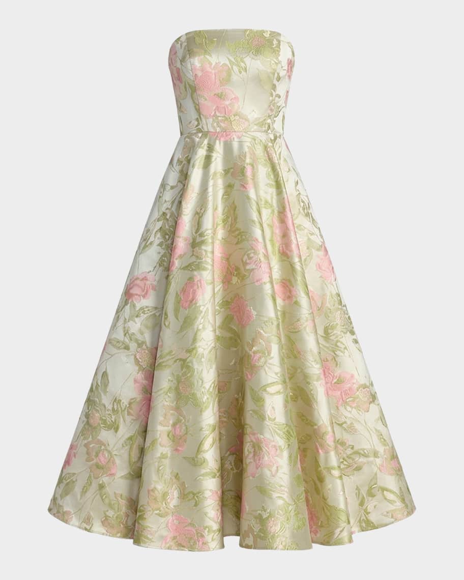 Mac Duggal Floral Brocade Strapless A-Line Cocktail Dress | Neiman Marcus