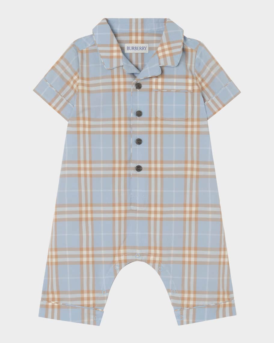 Burberry Boy's Andreas Check Cotton Playsuit, Size 1M-18M | Neiman
