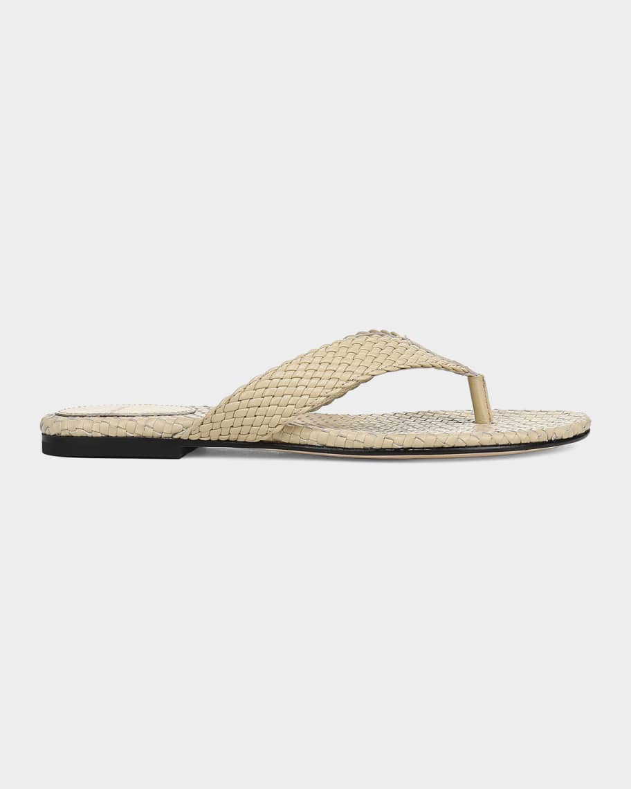 Vince Lotus Woven Leather Flat Thong Sandals | Neiman Marcus