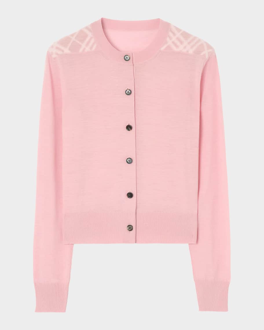 BURBERRY & St ANDREWS レディース コットンセーター Burberry Wendy Check-Shoulder Wool Crewneck Cardigan | Neiman Marcus
